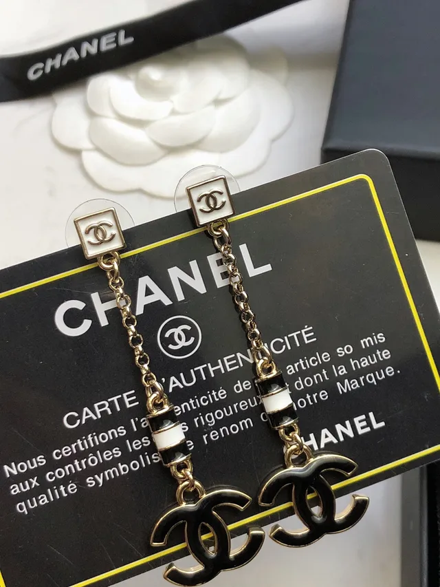 Chanel CC Drop Black Gold Enamel Charm Earrings 6