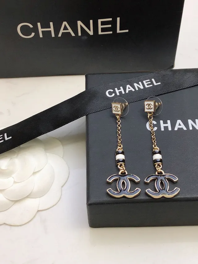 Chanel CC Drop Black Gold Enamel Charm Earrings 8