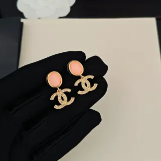 Chanel CC Drop Gold Pink Pavé-Crystal Earrings