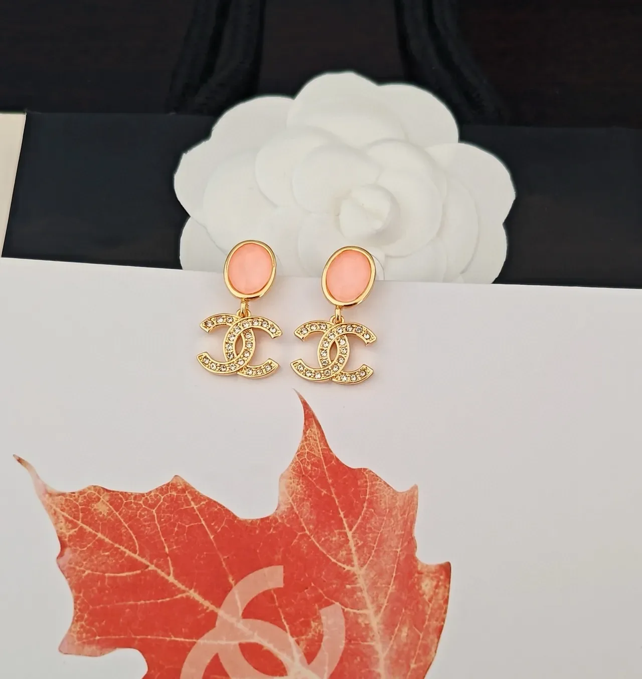 Chanel CC Drop Gold Pink Pavé-Crystal Earrings 2