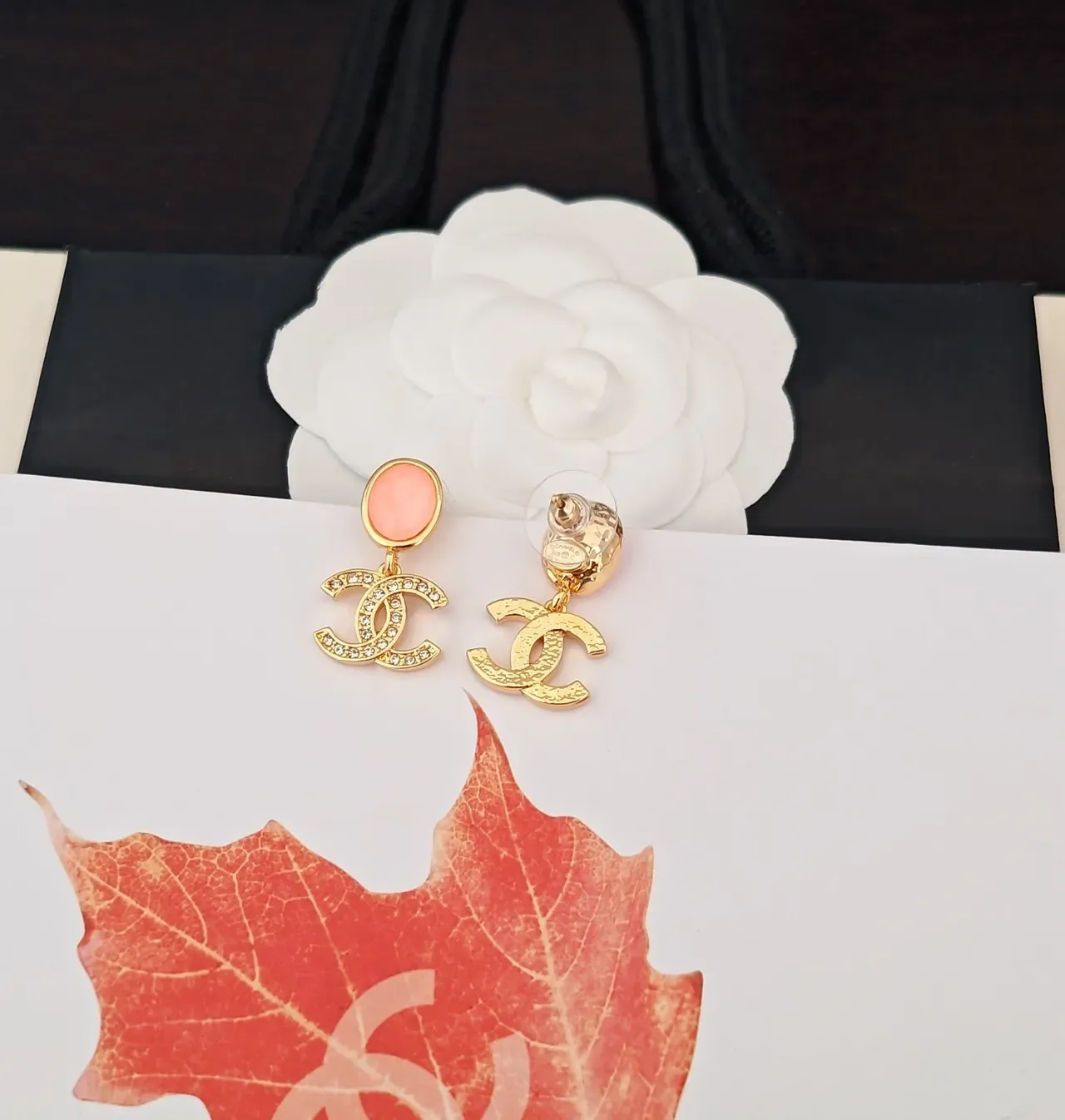 Chanel CC Drop Gold Pink Pavé-Crystal Earrings 3