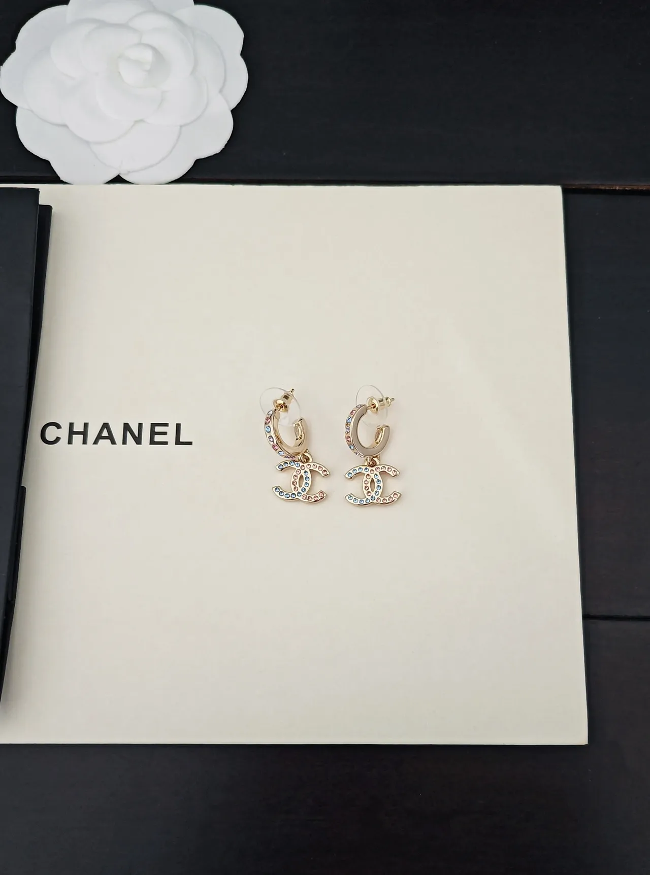 Chanel CC Logo Crystal Drop Earrings 2