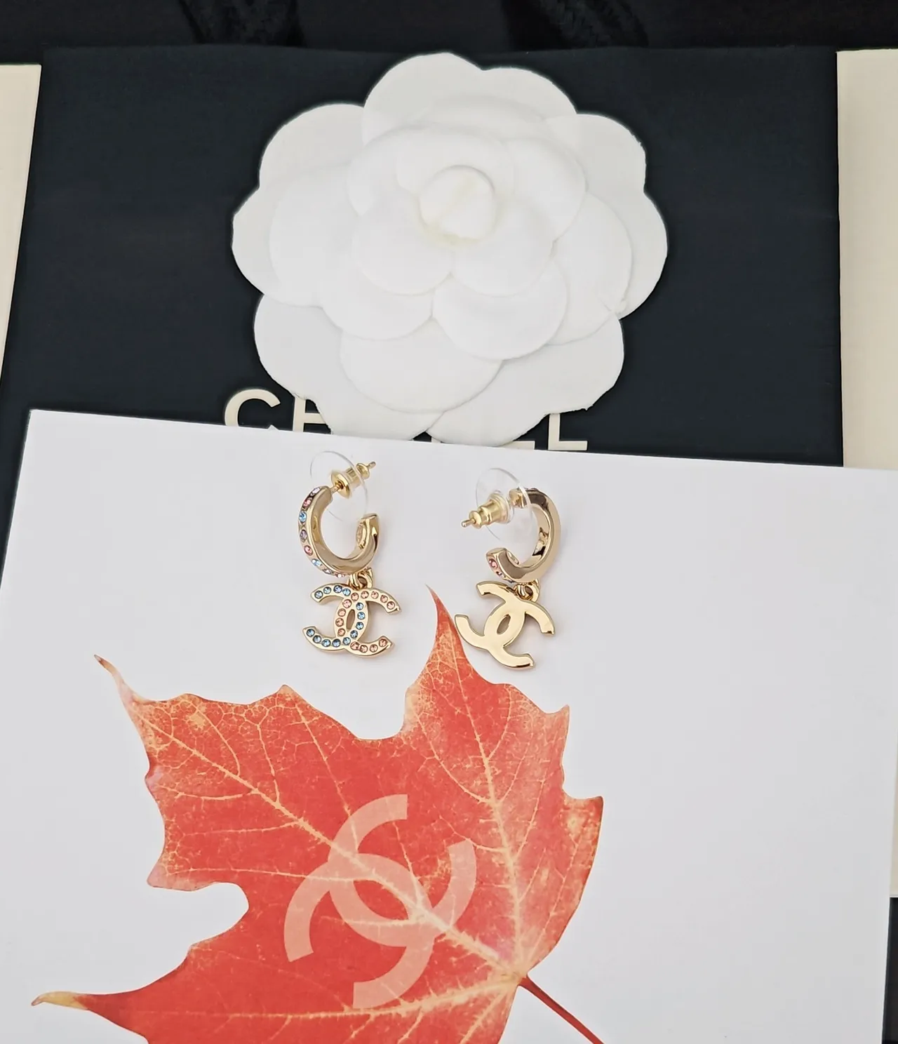 Chanel CC Logo Crystal Drop Earrings 3