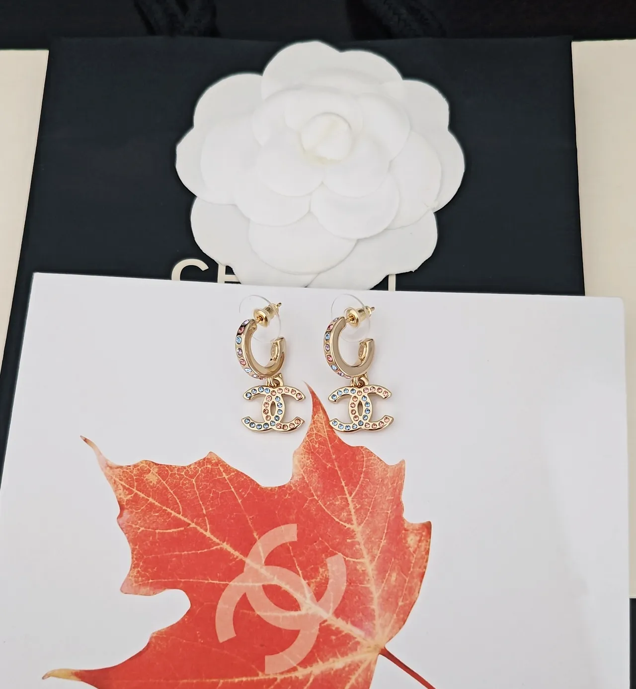 Chanel CC Logo Crystal Drop Earrings 4