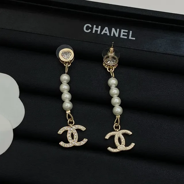 Chanel CC Logo Pérola e Cristal Coração Brincos Pendentes 3
