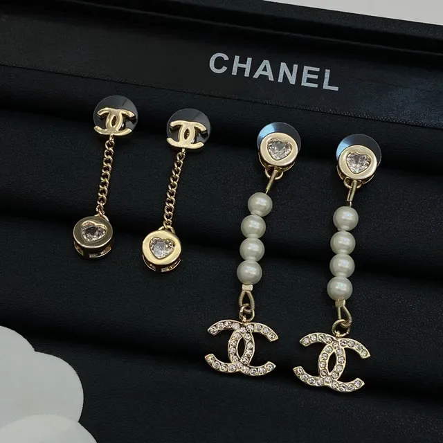 Chanel CC Logo Pérola e Cristal Coração Brincos Pendentes 6