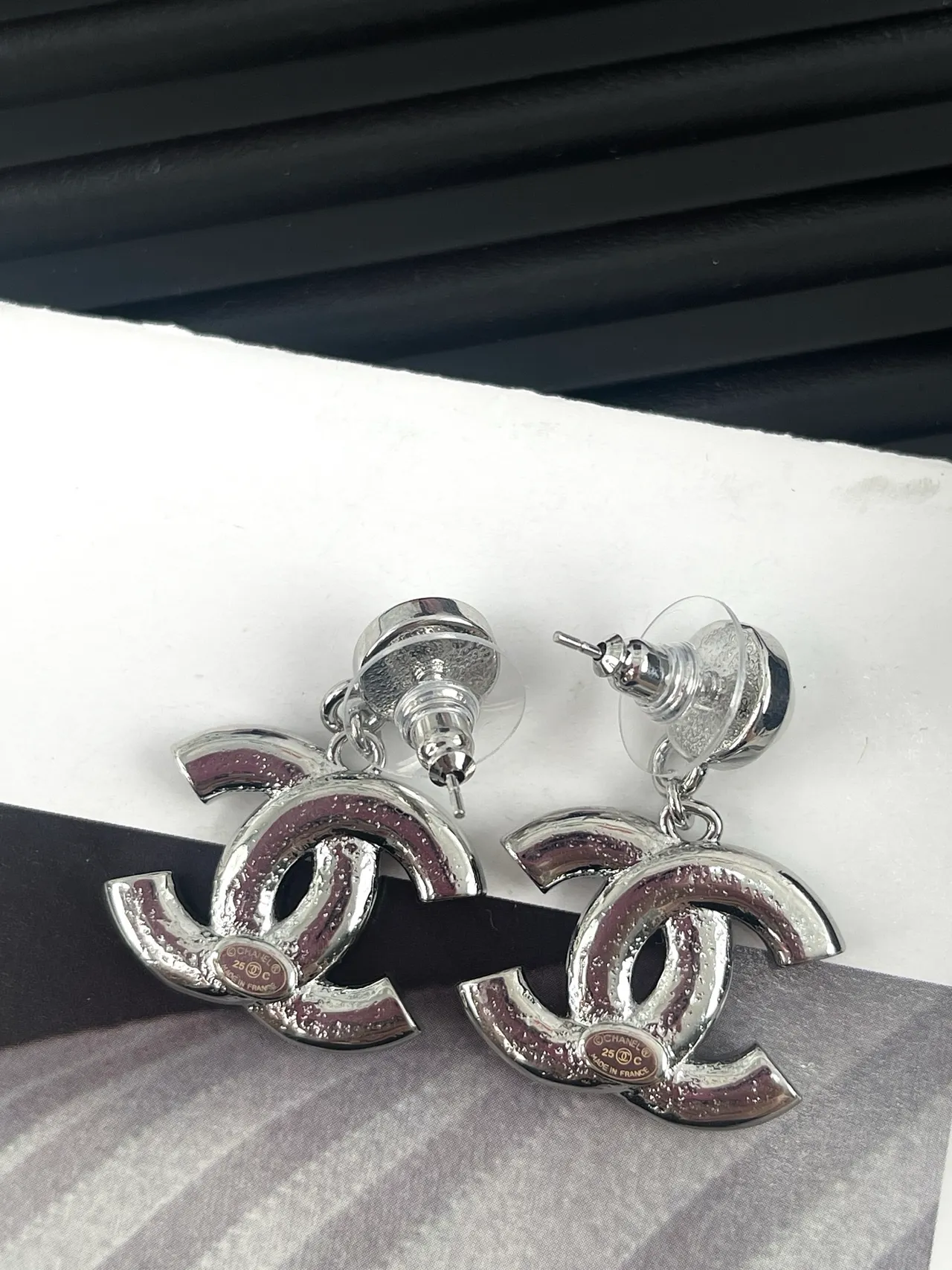 Chanel CC Logo Pearl-Top Crystal Drop Earrings 2