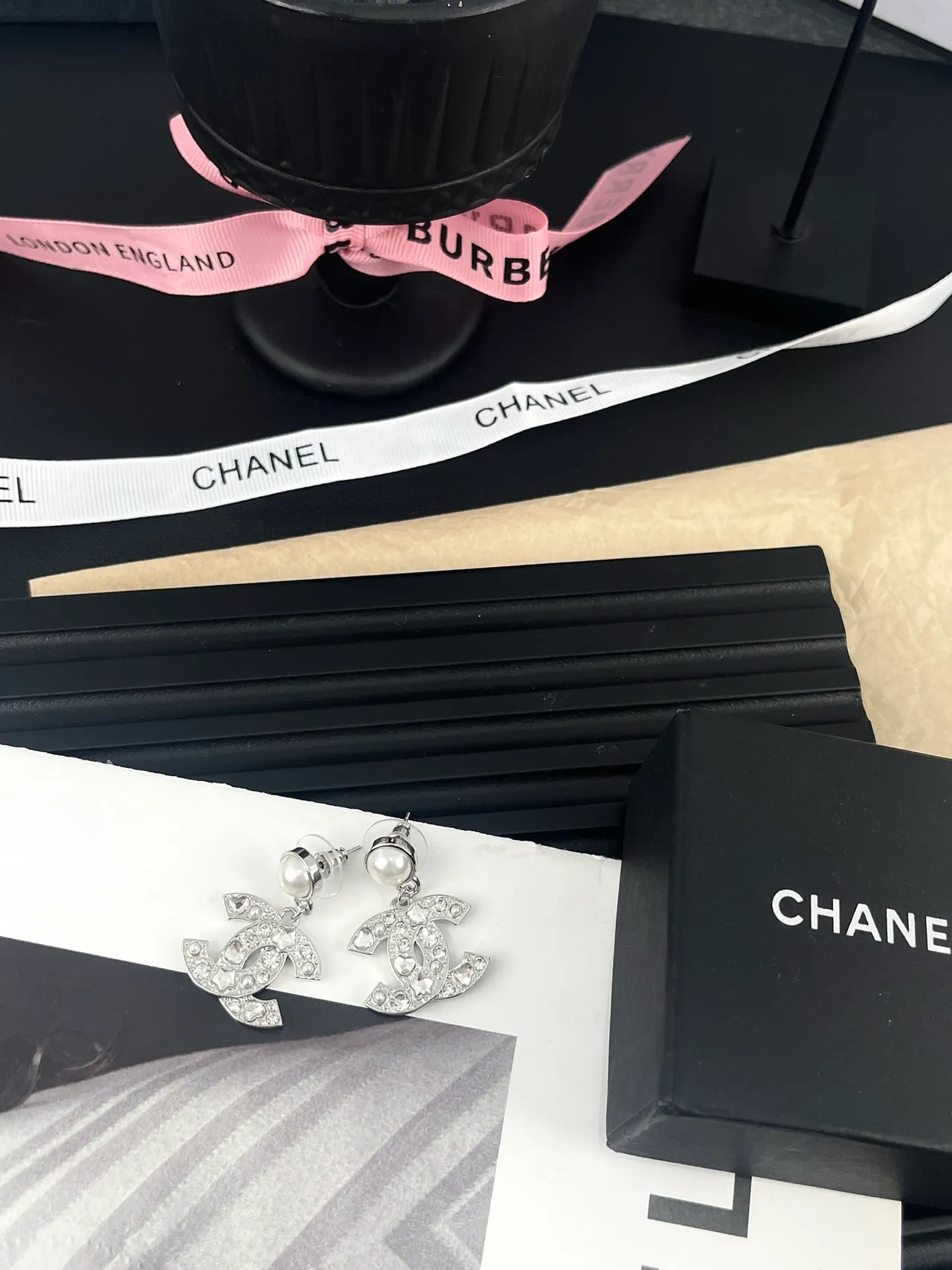 Chanel CC Logo Pearl-Top Crystal Drop Earrings 3