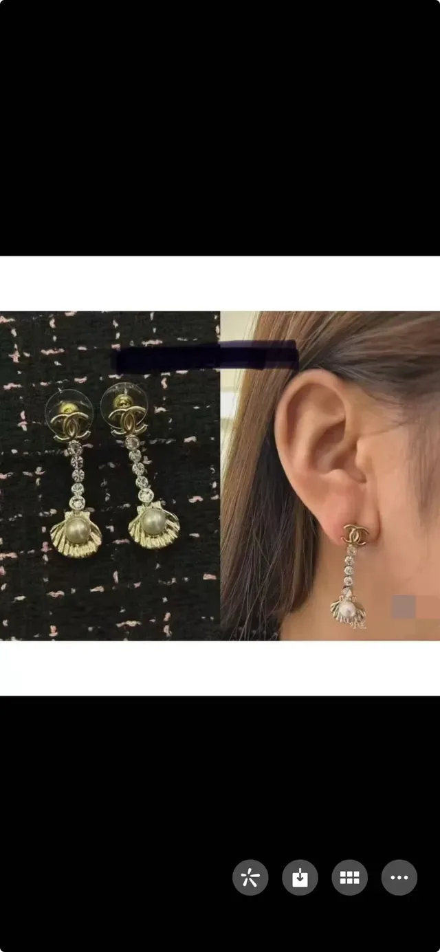 Chanel CC Logo Shell Pearl Crystal Drop Earrings 8