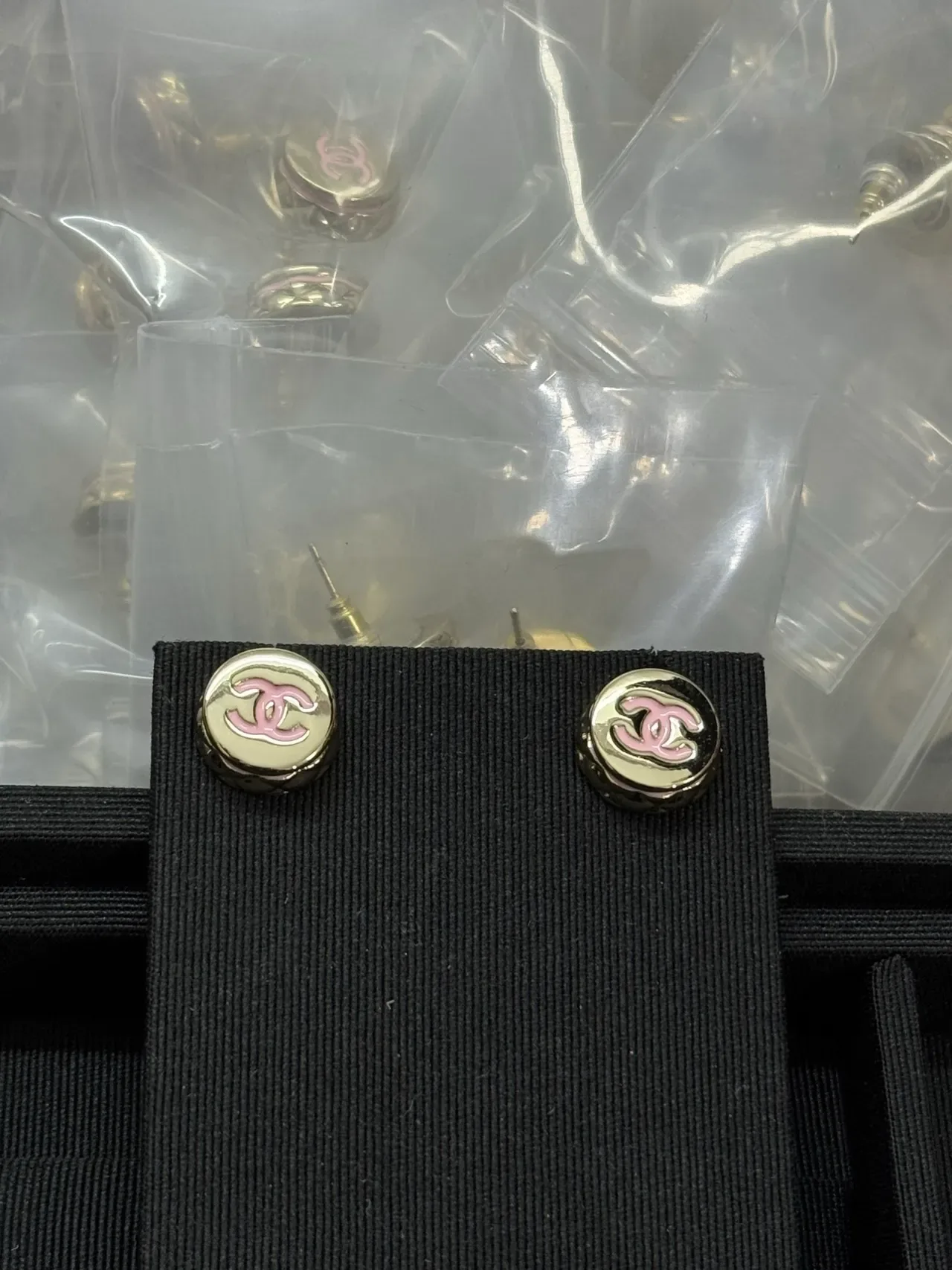 Chanel CC Logo Stud Silver Black Round Metallic Earrings 4