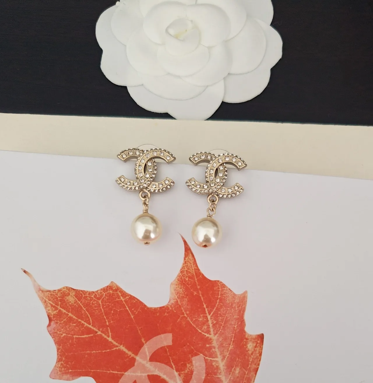 Chanel CC Pearl Crystal Drop Earrings 4