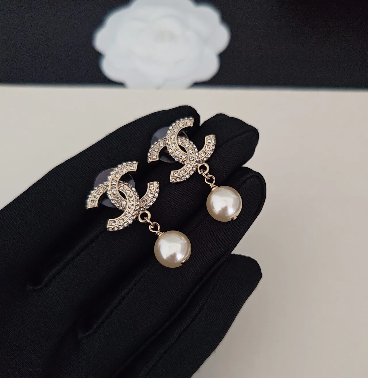 Chanel CC Pearl Crystal Drop Earrings 5