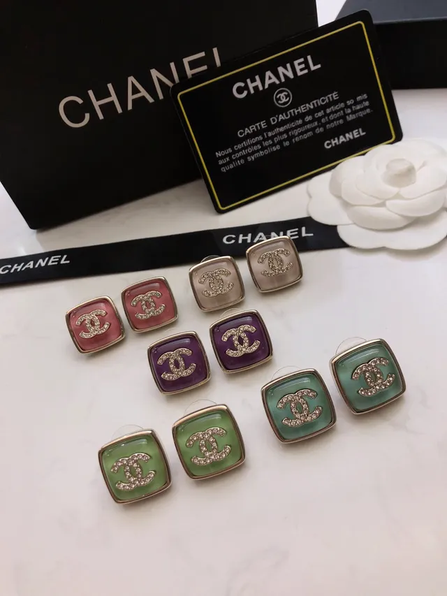 Chanel CC Square Crystal-Embellished Resin Stud Earrings 1