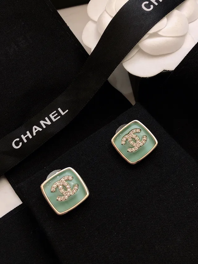 Chanel CC Square Crystal-Embellished Resin Stud Earrings 4