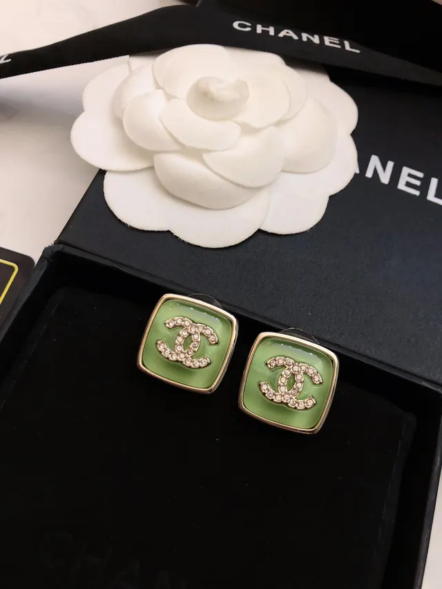 Chanel CC Square Crystal-Embellished Resin Stud Earrings 5