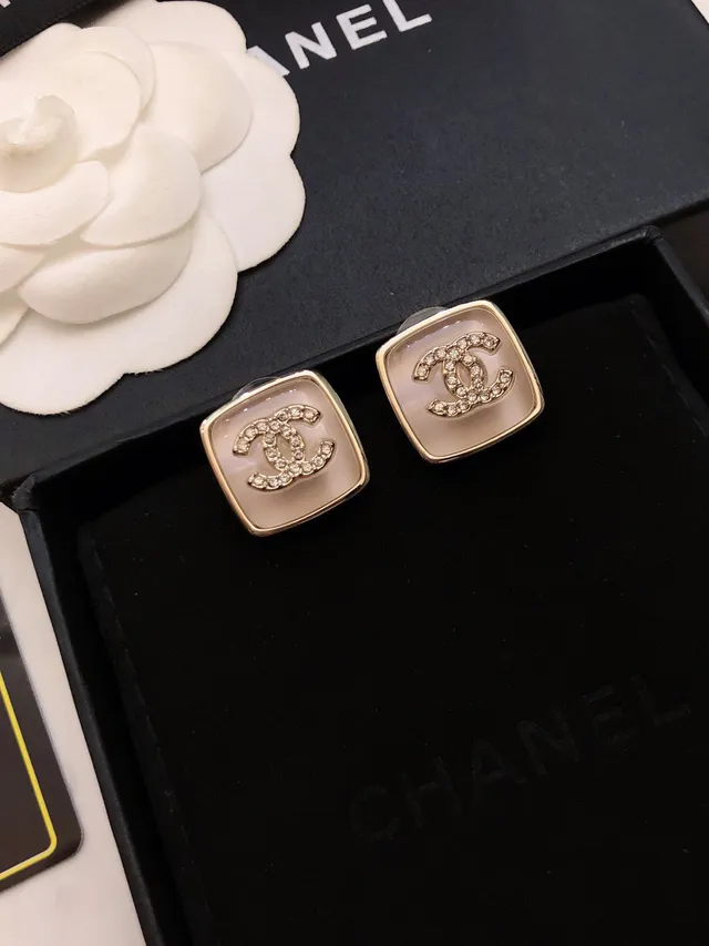 Chanel CC Square Crystal-Embellished Resin Stud Earrings 6