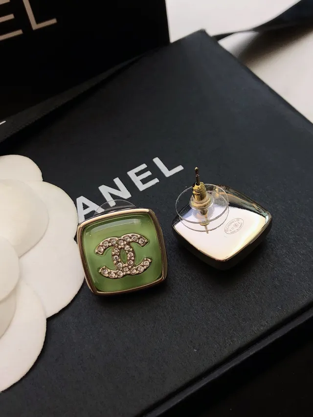 Chanel CC Square Crystal-Embellished Resin Stud Earrings 7