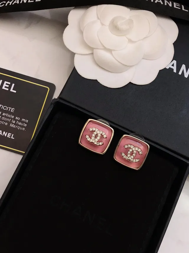 Chanel CC Square Crystal-Embellished Resin Stud Earrings 8