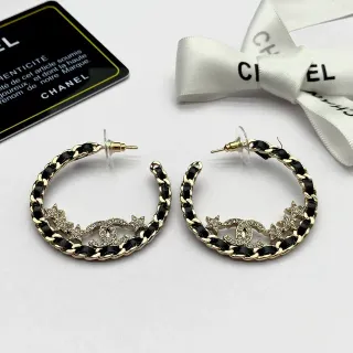 Chanel CC Star Black Gold Chain-Link Hoop Pavé Crystal Logo Earrings
