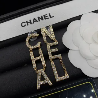 Chanel CHANEL 字母 Pavé-Crystal 镀金 垂坠耳环