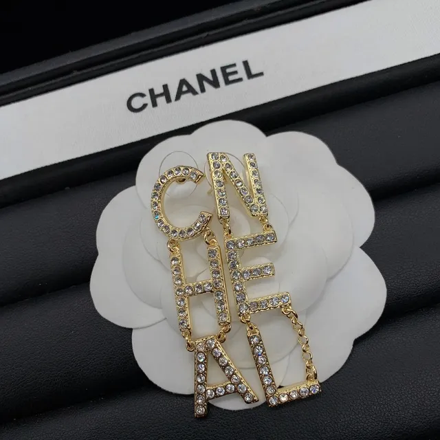 Chanel CHANEL Letter Pavé-Crystal Gold-Tone Dangling Earrings 2