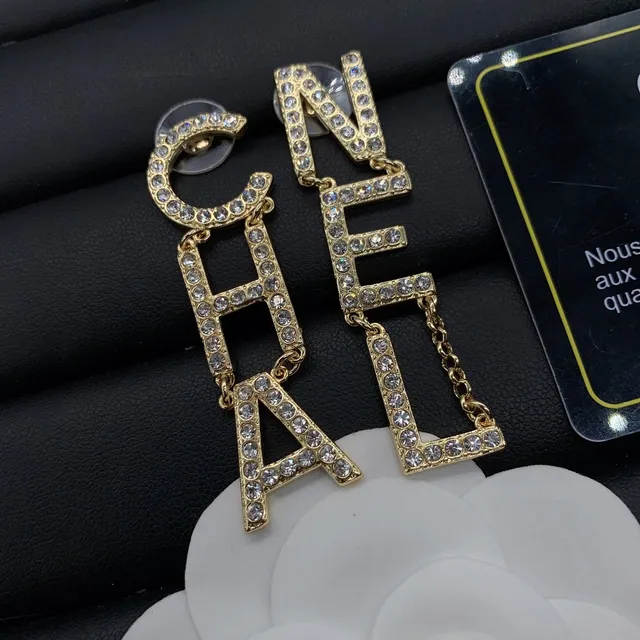Chanel CHANEL Letter Pavé-Crystal Gold-Tone Dangling Earrings 3