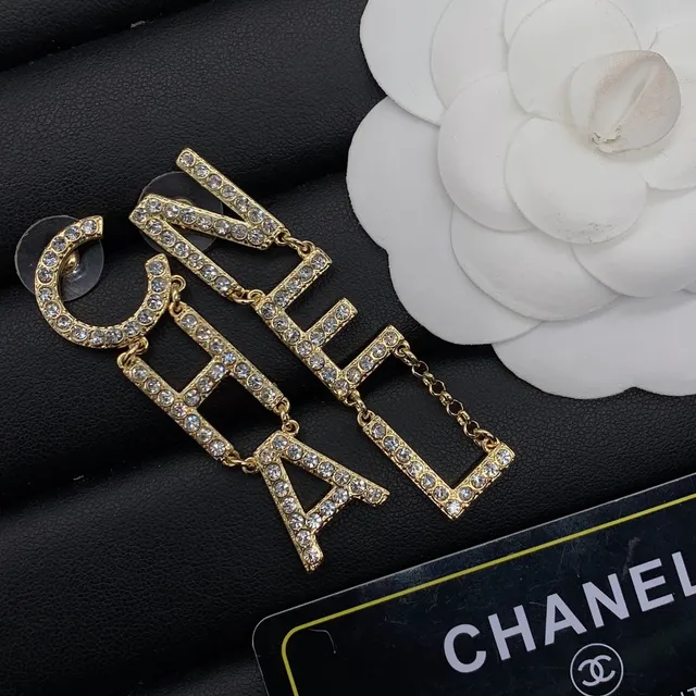 Chanel CHANEL Letter Pavé-Crystal Gold-Tone Dangling Earrings 4