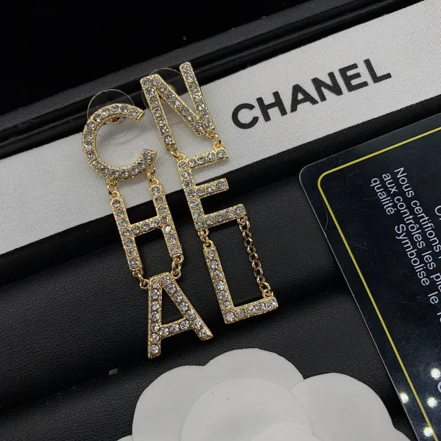 Chanel CHANEL Letter Pavé-Crystal Gold-Tone Dangling Earrings 6