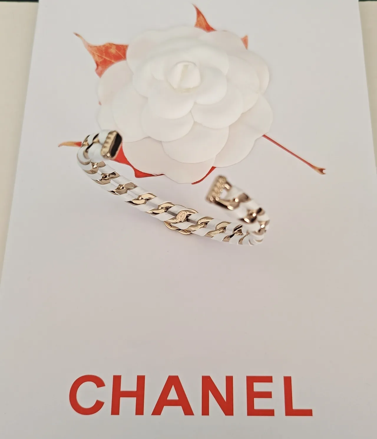 Chanel Classic Chain Bracelet White and Gold-Tone Cuff Bracelet 2