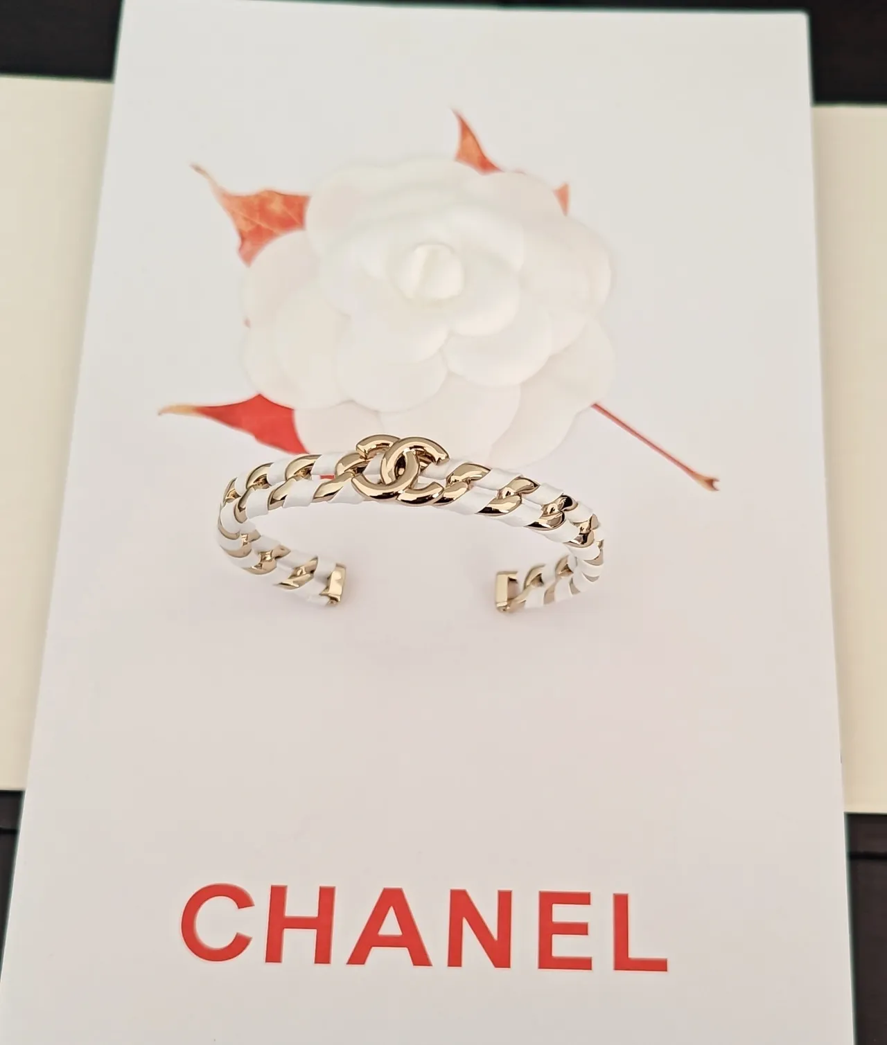Chanel Classic Chain Bracelet White and Gold-Tone Cuff Bracelet 3