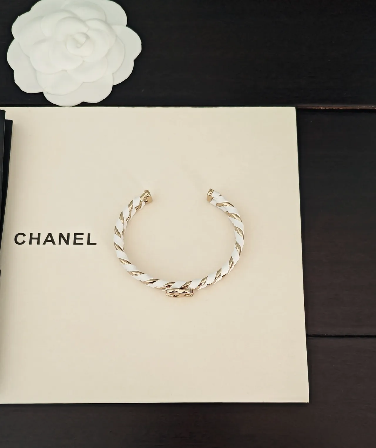 Chanel Classic Chain Bracelet White and Gold-Tone Cuff Bracelet 4