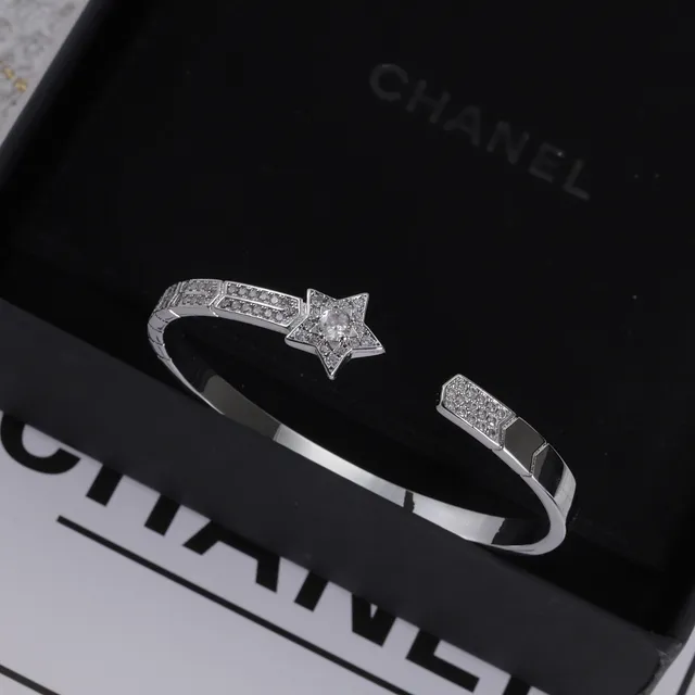Chanel Comète Star Motif Pavé Crystal Silver-Tone Open Bangle Bracelet 2