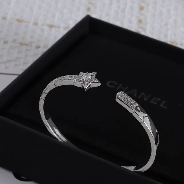 Chanel Comète Star Motif Pavé Crystal Silver-Tone Open Bangle Bracelet 3