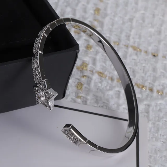Chanel Comète Star Motif Pavé Crystal Silver-Tone Open Bangle Bracelet 4