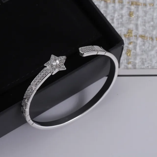 Chanel Comète Star Motif Pavé Crystal Silver-Tone Open Bangle Bracelet 5