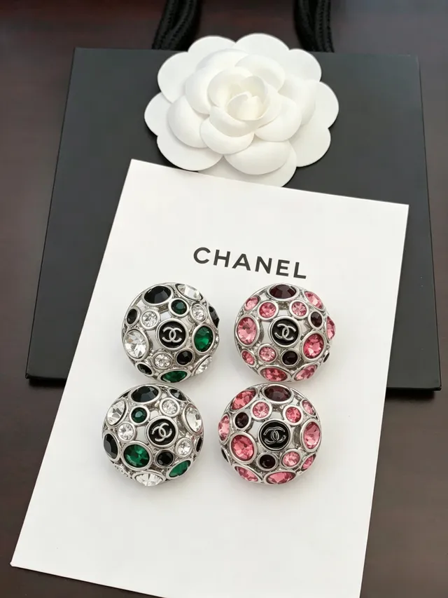 Chanel Crystal Ball Stud Pink Red Spherical Pavé Interlocking CC Logo Center Earrings 3
