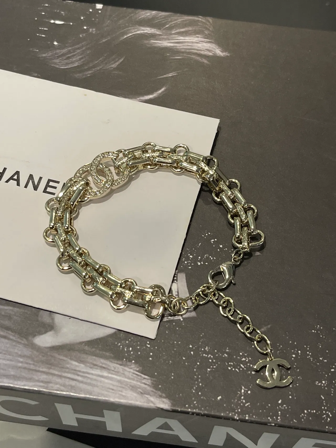 Chanel Crystal-Embellished CC Chain Bracelet 3