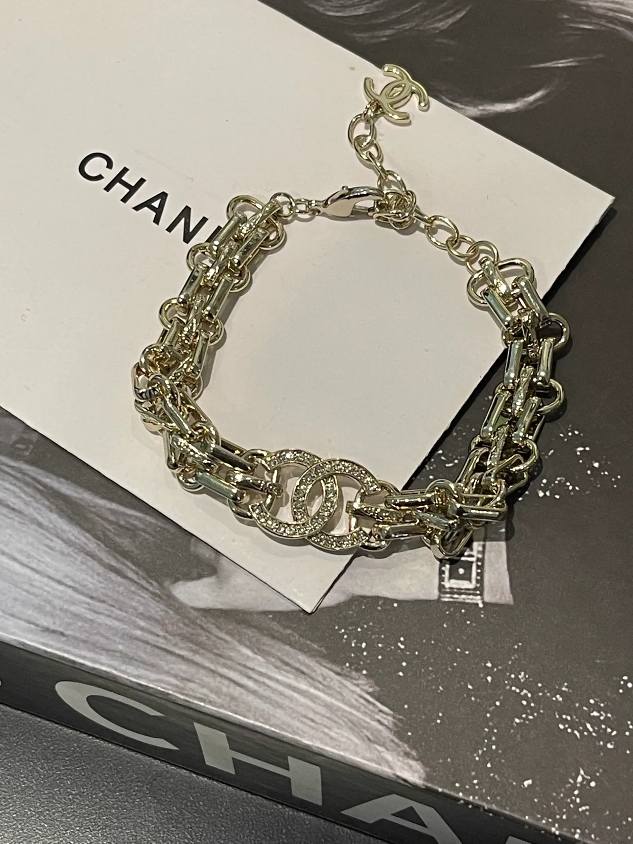 Chanel Crystal-Embellished CC Chain Bracelet 5