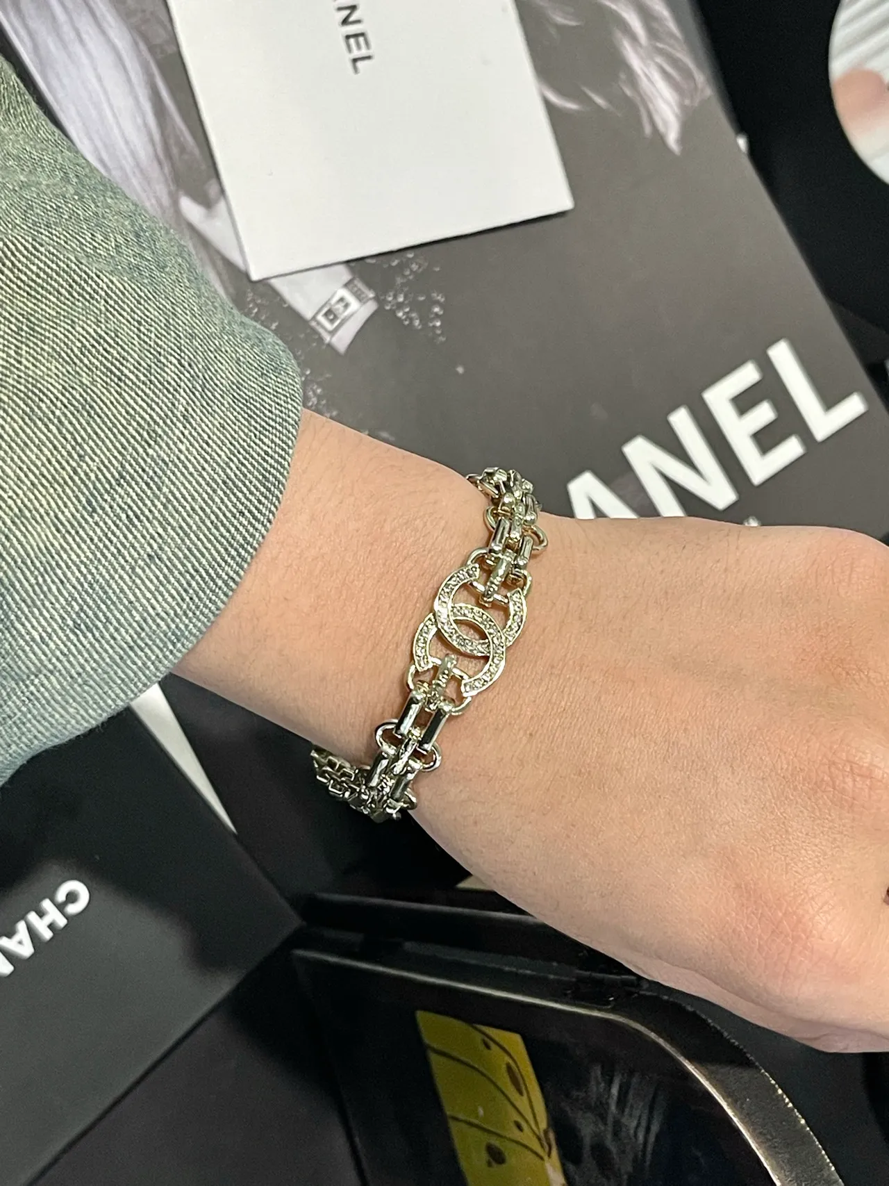 Chanel Crystal-Embellished CC Chain Bracelet 7