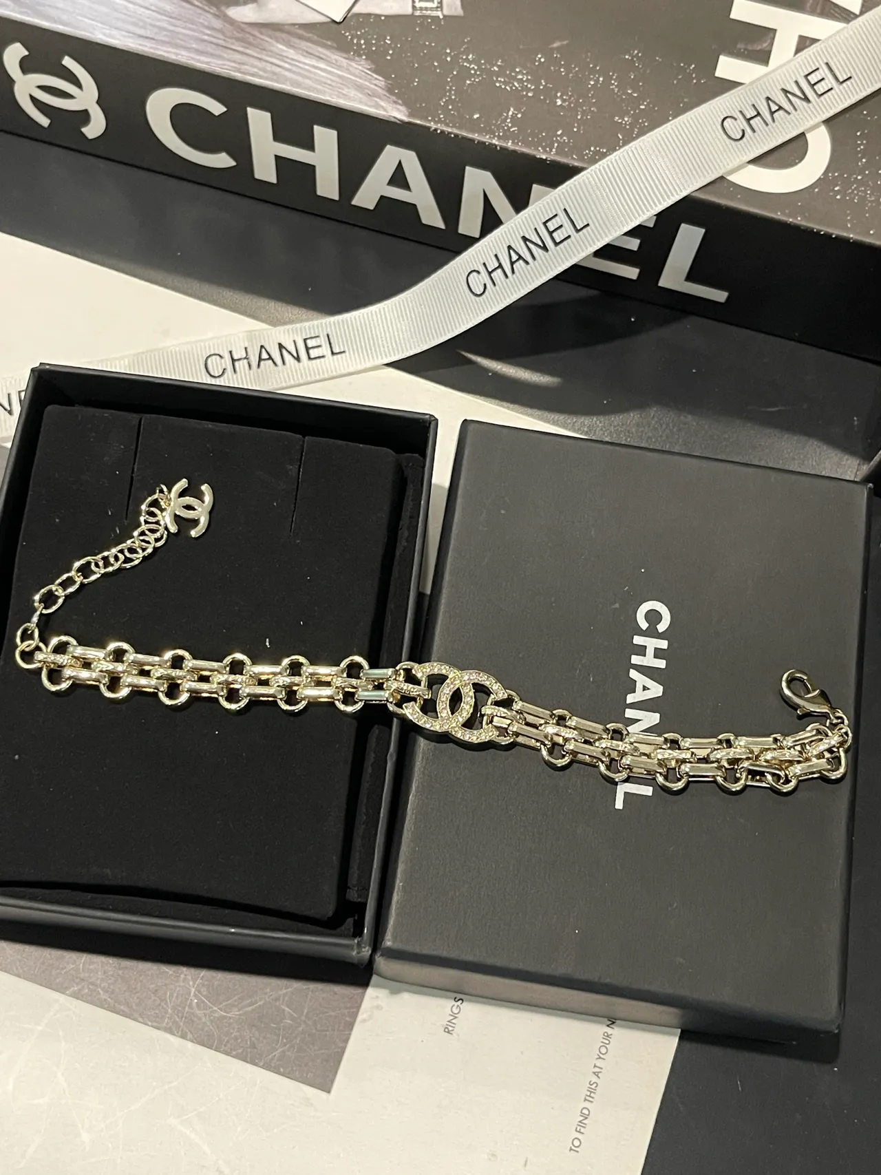 Chanel Crystal-Embellished CC Chain Bracelet 9