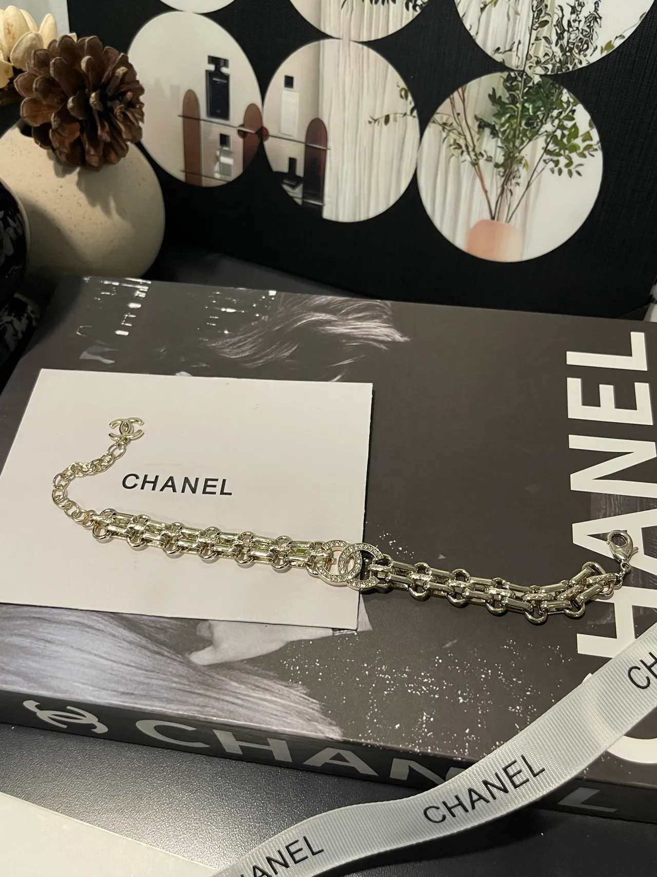 Chanel Crystal-Embellished CC Chain Bracelet 10