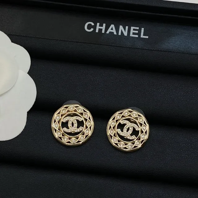 Chanel Crystal-Embellished CC Logo Gold-Tone Stud Earrings 3