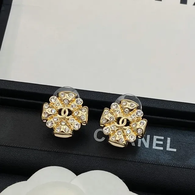 Chanel Crystal-Embellished CC Logo Gold-Tone Stud Earrings 4