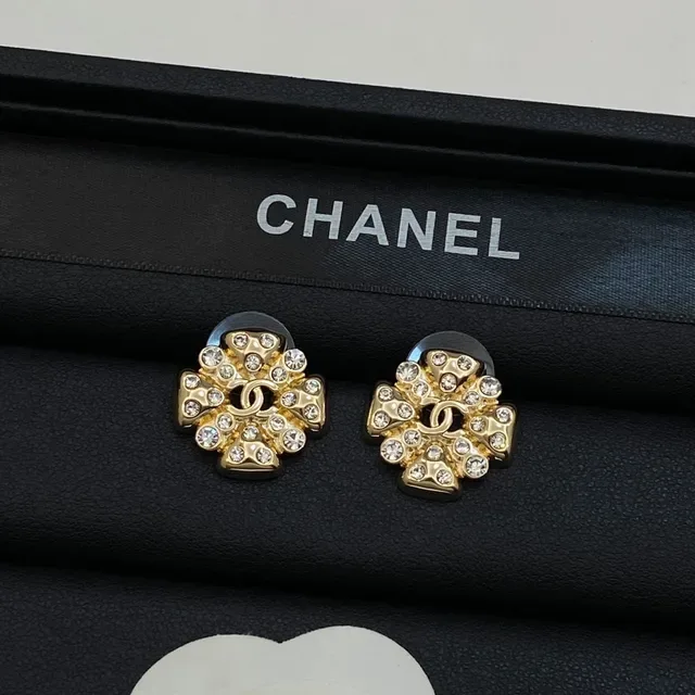 Chanel Crystal-Embellished CC Logo Gold-Tone Stud Earrings 5