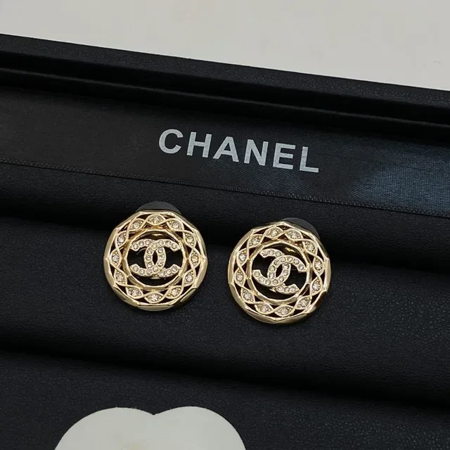 Chanel Crystal-Embellished CC Logo Gold-Tone Stud Earrings 6