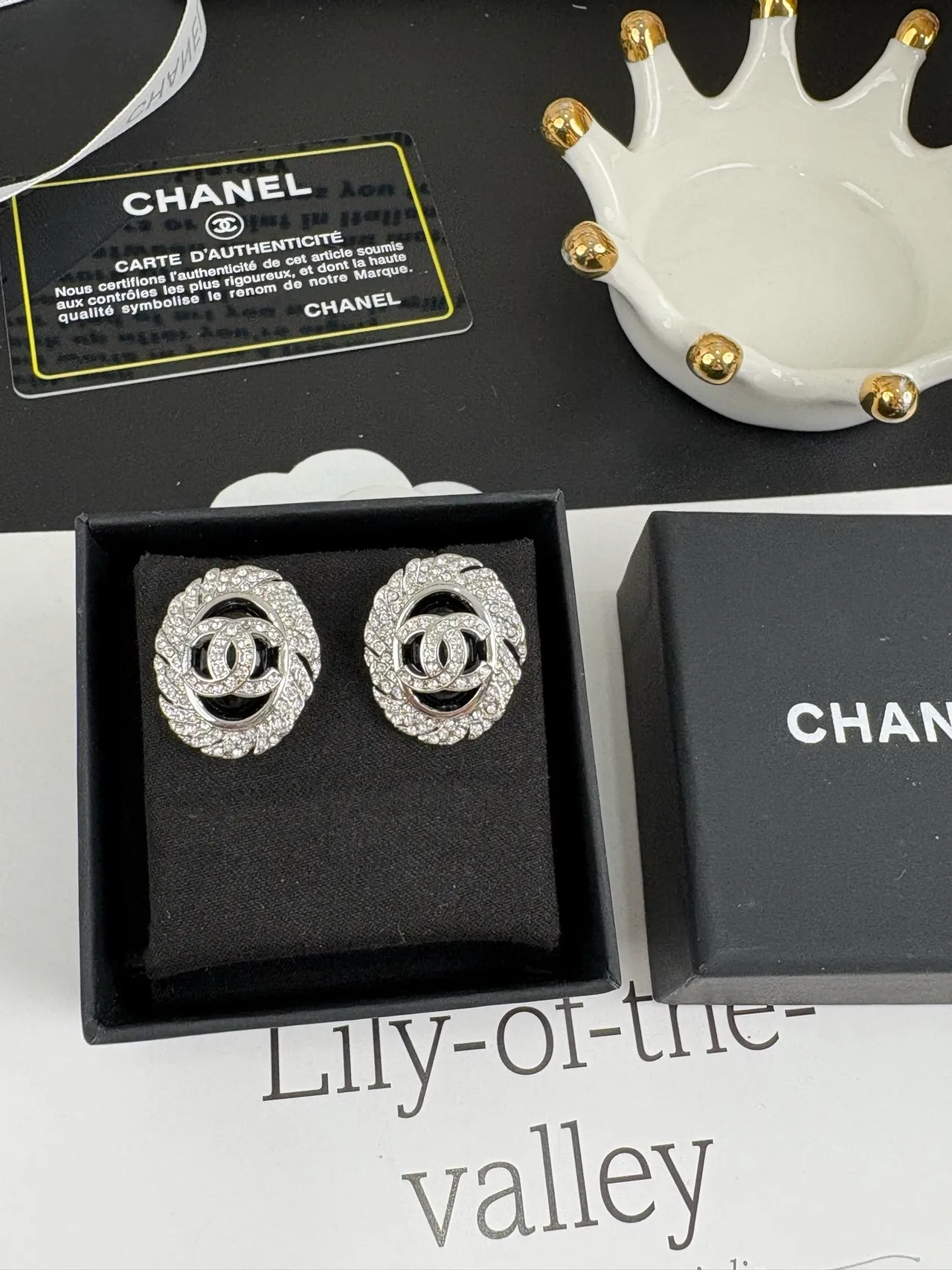 Chanel Crystal-Pavé Interlocking CC Camellia Earrings 2