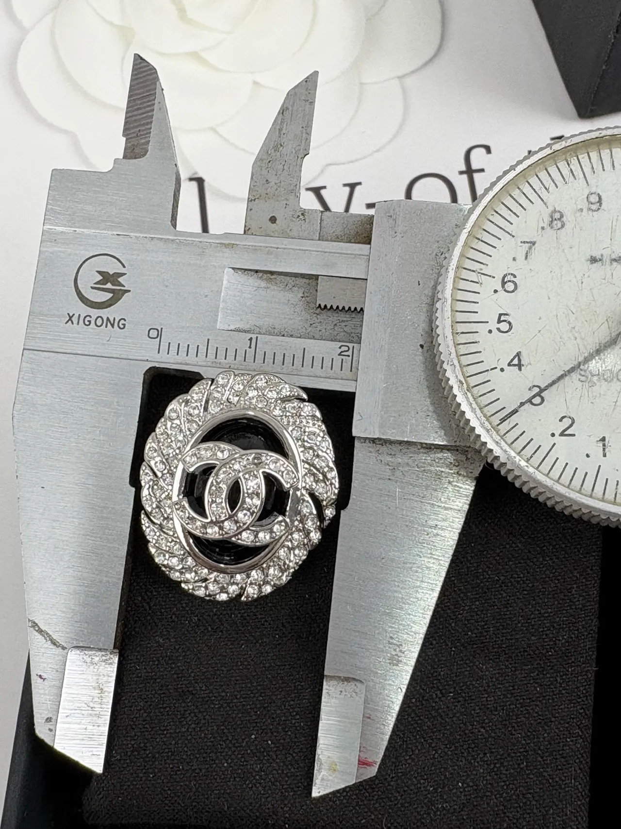 Chanel Crystal-Pavé Interlocking CC Camellia Earrings 8