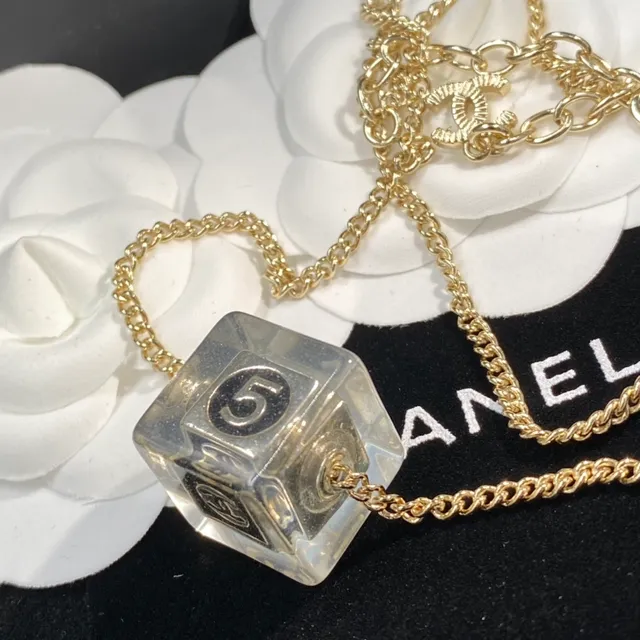 Chanel Cube Necklace Gold-Tone Transparent Acrylic Star Pendant Necklace 2
