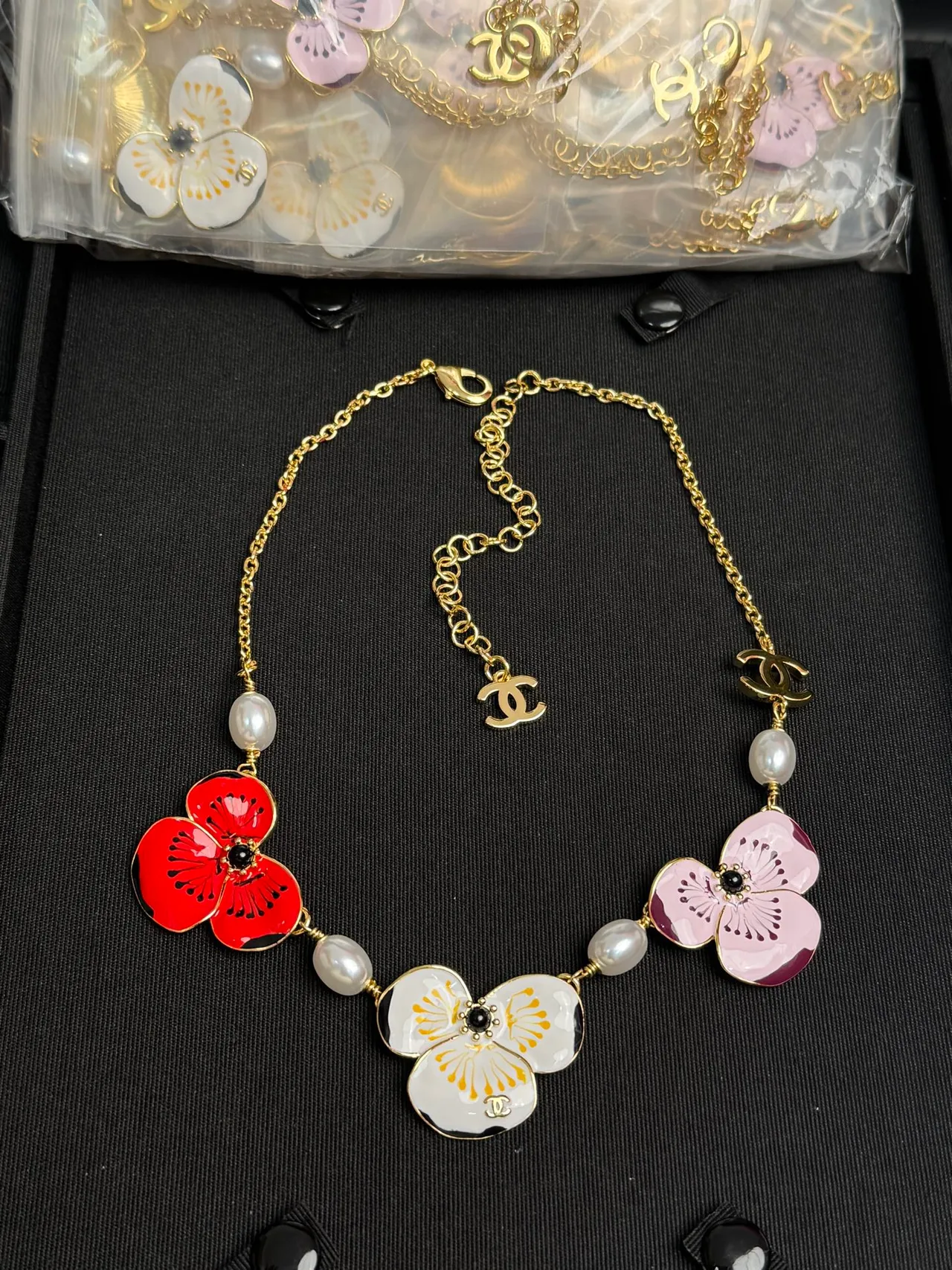 Chanel Enamel Floral Pearl Necklace 1