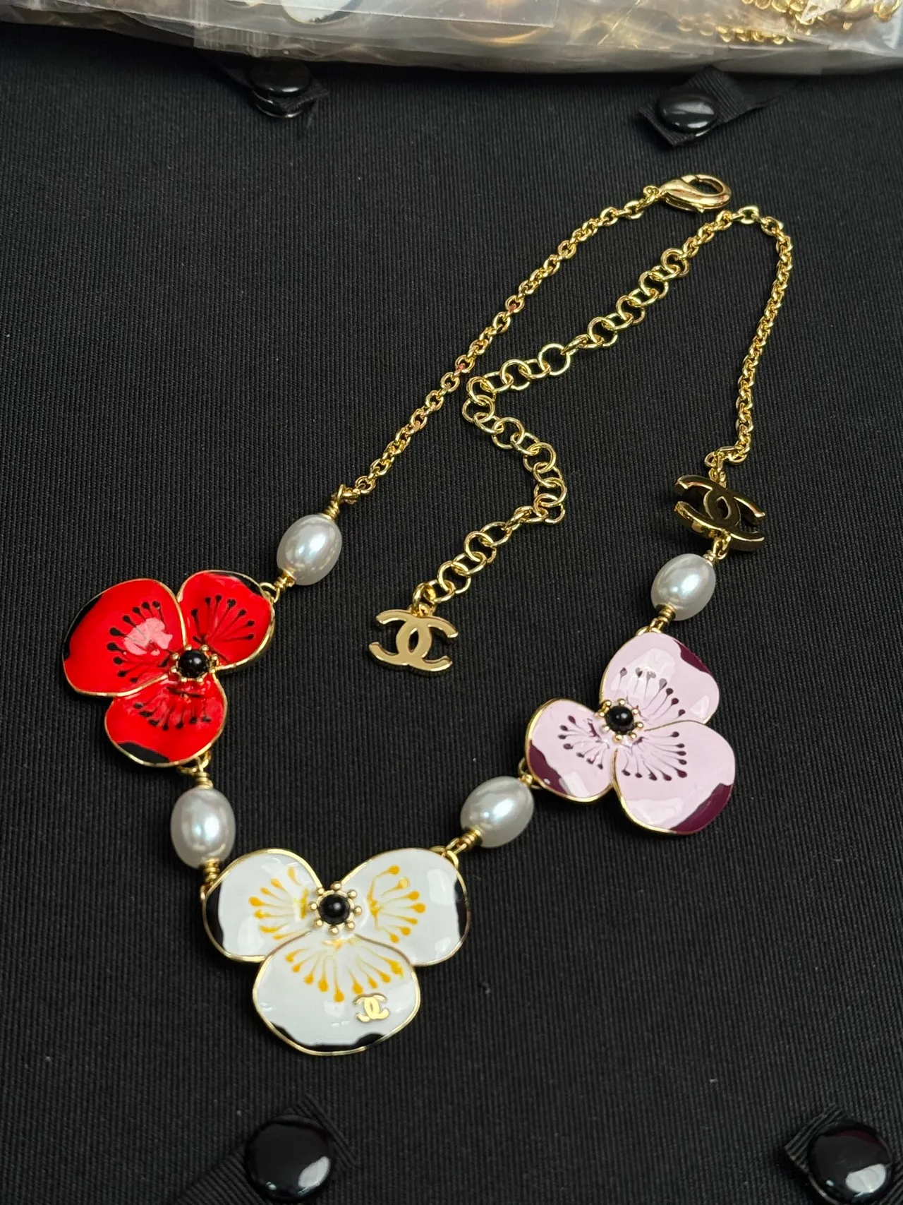 Chanel Enamel Floral Pearl Necklace 2